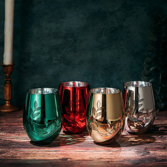 Multicolor 4-Piece Tree Stemless Wine & Water Glasses (Stemless)