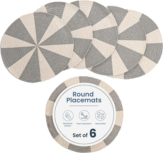 Grey Pinwheel Braided Cotton Placemat Set of 6