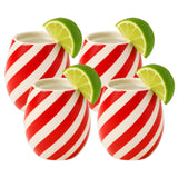 Red Swirl Christmas Ceramic Stemless Shot Glasses  | Set of 4 | 6oz