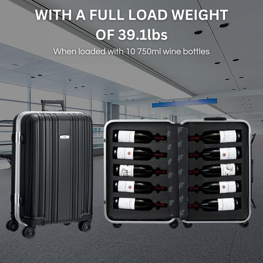 Wine Bottle Suitcase Aluminum | Holds 12 Standard 750 ML Bottles (26 IN)