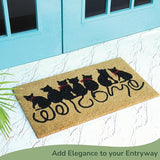 Beige/Black Coir Doormat with Welcome Cats Print - 17x30"