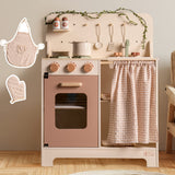 ROBUD Rustic Wooden Kids Play Kitchen Set  with Leaf Light String