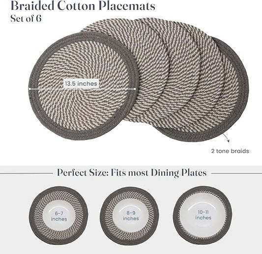 Melange Gray & White Braided Cotton Placemat set of 6