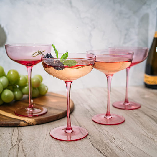The Wine Savant Colored Coupe Glass | 7oz | Set of 4  (Blush Pink)