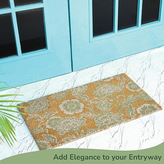 Olive Floral Coir Doormat - 17”x30”