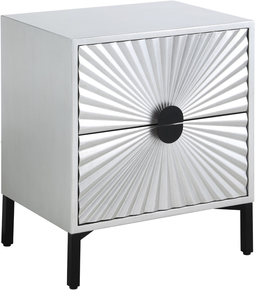 Glitz Glamorous Contemporary Side Table with Starburst Design and Matte Black Hardware Accent