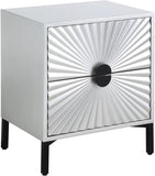 Glitz Glamorous Contemporary Side Table with Starburst Design and Matte Black Hardware Accent