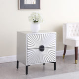 Glitz Glamorous Contemporary Side Table with Starburst Design and Matte Black Hardware Accent