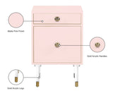 Lia Contemporary Side Table with Gold Trim and Acrylic Legs - Stylish Storage for Modern Decor