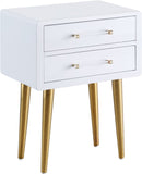 Zane Elegant White Lacquer Side Table with Gold Legs & Acrylic Handles for Contemporary Spaces