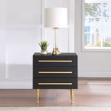 Marisol Black Night Stand - Modern Elegance with Gold Accents, Durable Design & Minimalist Style