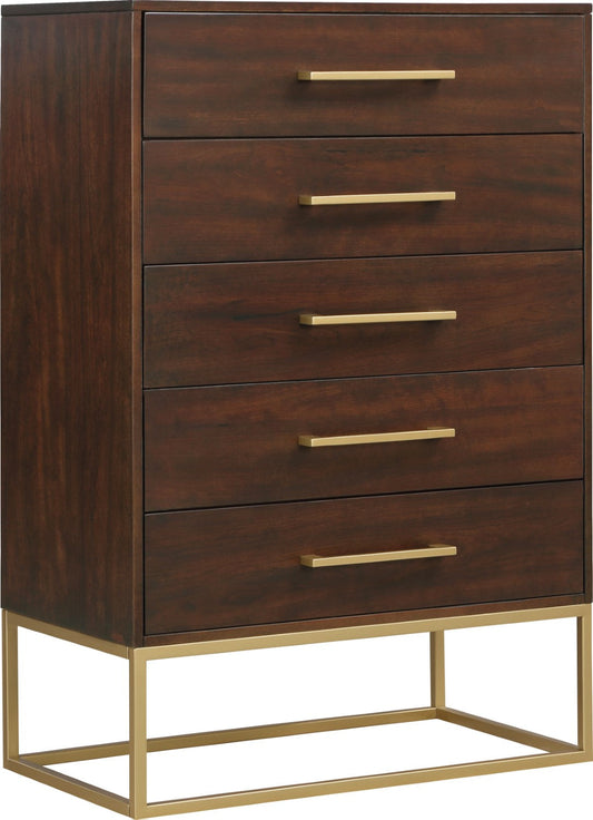 Maxine Contemporary Engineered Wood Chest with Rich Black Finish and Stylish Brushed Gold Accents