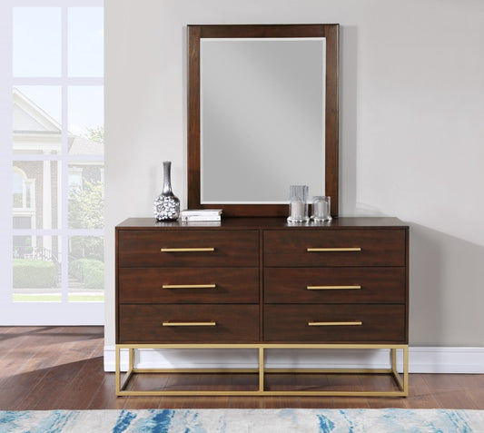 Maxine Contemporary Mirror with Rich Black Finish and Brushed Gold Accents for Elegant Decor