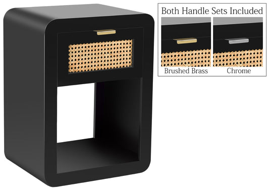 Langham Mid Century Night Stand with Natural Cane Front and Versatile Handle Options for Style