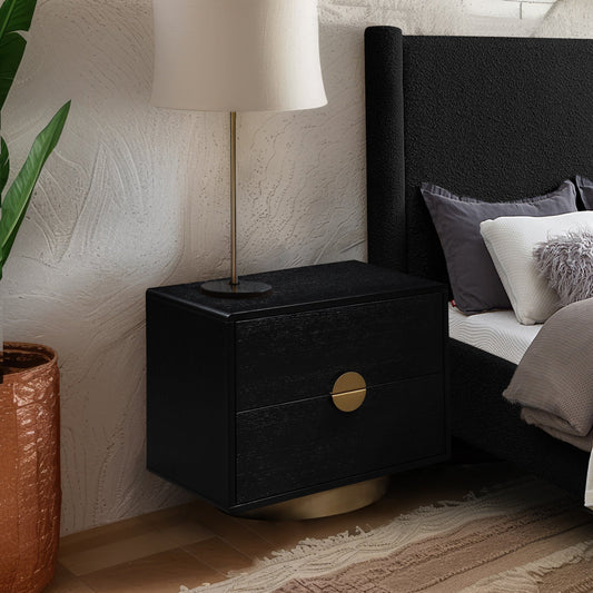Wade Night Stand - Elegant Oak Veneer Side Table with Brushed Brass Base for Contemporary Style