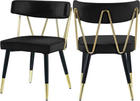 Rheingold Contemporary Dining Chair Set of 2 - Elegant Velvet Upholstery with Stylish Gold Accents