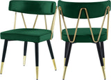 Rheingold Contemporary Dining Chair Set of 2 - Elegant Velvet Upholstery with Stylish Gold Accents