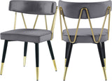 Rheingold Contemporary Dining Chair Set of 2 - Elegant Velvet Upholstery with Stylish Gold Accents