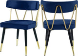 Rheingold Contemporary Dining Chair Set of 2 - Elegant Velvet Upholstery with Stylish Gold Accents