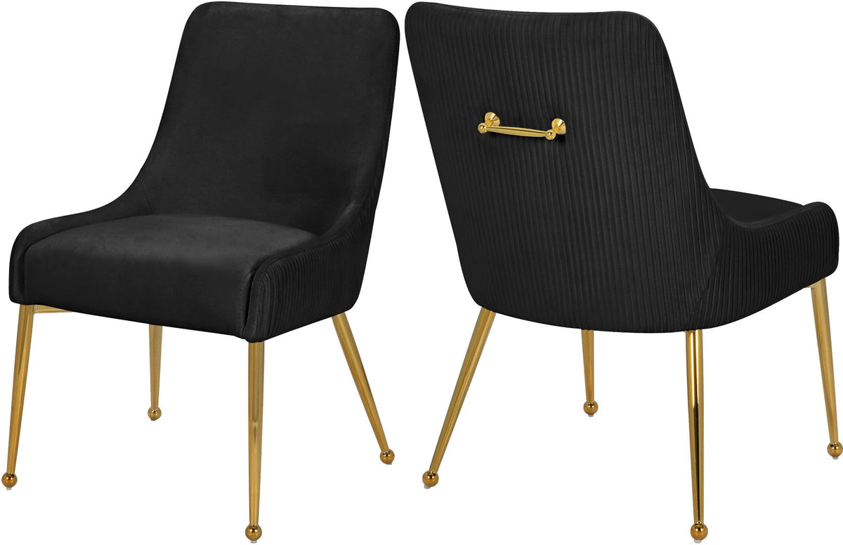 Ace Velvet Dining Chair Set - Elegant Contemporary Design with Pleated Back & Gold Accents
