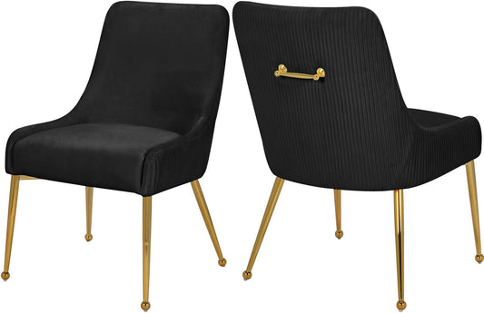 Ace Velvet Dining Chair Set - Elegant Contemporary Design with Pleated Back & Gold Accents