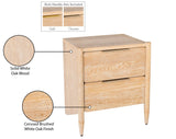 Oakwood Mid Century Nightstand - Solid White Oak, Cerused Finish, Custom Brass & Chrome Handles