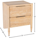 Oakwood Mid Century Nightstand - Solid White Oak, Cerused Finish, Custom Brass & Chrome Handles