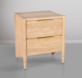 Oakwood Mid Century Nightstand - Solid White Oak, Cerused Finish, Custom Brass & Chrome Handles