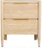 Oakwood Mid Century Nightstand - Solid White Oak, Cerused Finish, Custom Brass & Chrome Handles