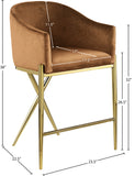 Xavier Saddle Velvet Counter Stool - Modern Barrel Seat with Gold Legs for Stylish Home Bars