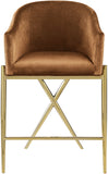 Xavier Saddle Velvet Counter Stool - Modern Barrel Seat with Gold Legs for Stylish Home Bars