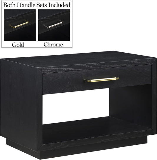 Avery Contemporary Night Stand with Rich Ash Veneer, Versatile Handles, and Stylish Storage Drawer