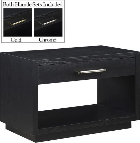 Avery Contemporary Night Stand with Rich Ash Veneer, Versatile Handles, and Stylish Storage Drawer