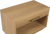 Avery Contemporary Night Stand with Rich Ash Veneer, Versatile Handles, and Stylish Storage Drawer