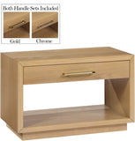 Avery Contemporary Night Stand with Rich Ash Veneer, Versatile Handles, and Stylish Storage Drawer
