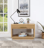 Avery Contemporary Night Stand with Rich Ash Veneer, Versatile Handles, and Stylish Storage Drawer