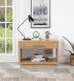 Avery Contemporary Night Stand with Rich Ash Veneer, Versatile Handles, and Stylish Storage Drawer