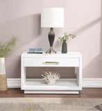 Avery Contemporary Night Stand with Rich Ash Veneer, Versatile Handles, and Stylish Storage Drawer