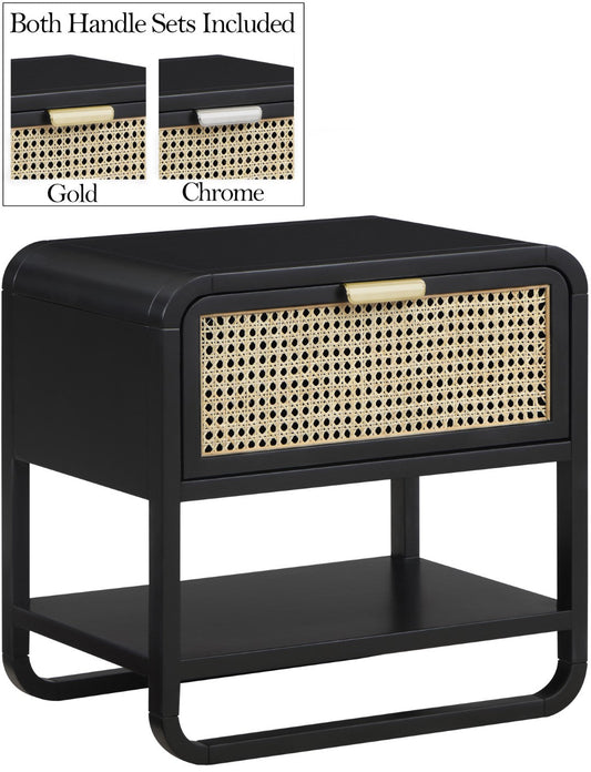 Sage Contemporary Night Stand with Natural Cane Drawer Front and Versatile Handle Options
