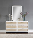 Sage Wood Mirror with Contemporary Design and Natural Cane Details for Your Stylish Bedroom Decor
