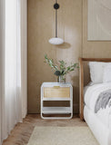 Sage Contemporary Night Stand with Natural Cane Drawer Front and Versatile Handle Options