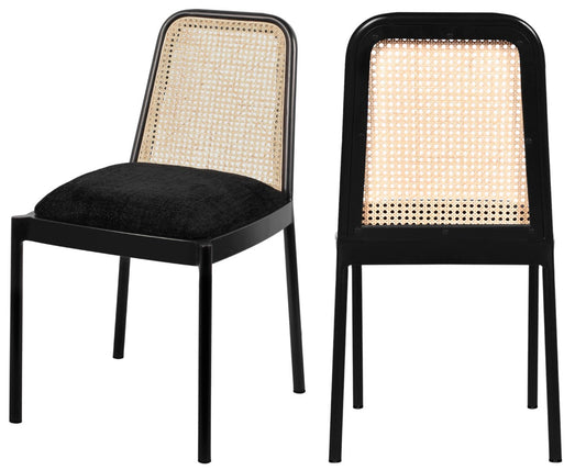 Atticus Mid Century Dining Chair Set of 2 – Elegant Boucle Upholstered Design with Rattan Back