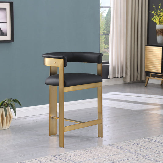 Romeo Counter Stool Set - Modern Vegan Leather Design with Elegant Brushed Gold Frame for Dining Rooms