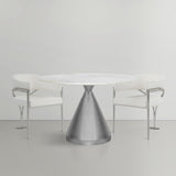 Emery Contemporary Dining Table with Genuine Marble Top and Stainless Steel Base for Modern Homes