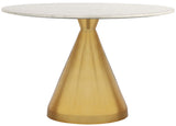 Emery Contemporary Dining Table with Genuine Marble Top and Stainless Steel Base for Modern Homes