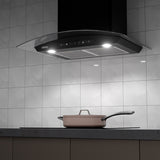CIARRA 30 Inch Black Glass Wall Mount Range Hood, 650 CFM 3-Speed Extraction, Wave & Touch Control Kitchen Hood CAB75502-N-OW