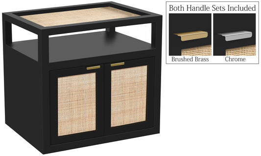 Cambria Mid Century Nightstand with Natural Cane Top, Stylish Design and Versatile Brass Handles
