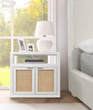Cambria Mid Century Nightstand with Natural Cane Top, Stylish Design and Versatile Brass Handles