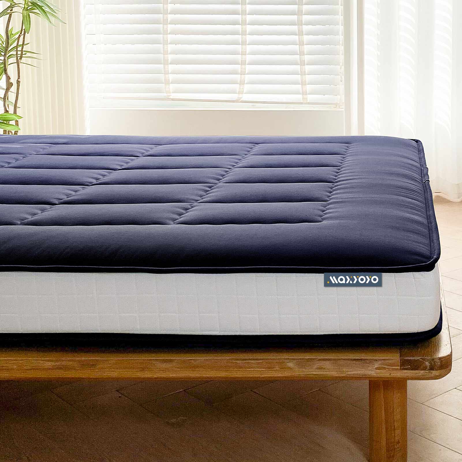 MAXYOYO 6" Extra Thick Japanese Futon Mattress with Rectangle Quilted, Stylish Floor Bed For Family, Navy