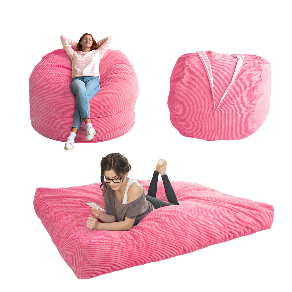 MAXYOYO 4ft Corduroy Bean Bag Bed, Convertible Bean Bag Chair to Floor Bed, Pink